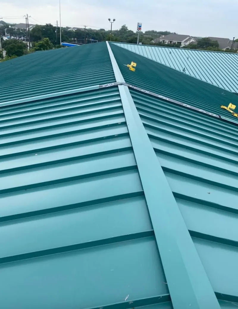 Green commercial metal roof ridge and valley for Metal Roof Repair in Woodland